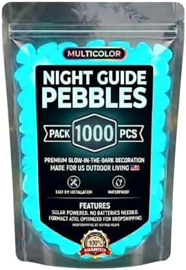 Colorful Glow-in-the-Dark Garden Stones - Solar Luminous Pebbles Night Guide Rocks Outdoor, Magical Glowing Stones for Garden Path, Walkway, Landscaping, Fish Tank Aquarium Decor (Blue,1000pcs) by Unknown