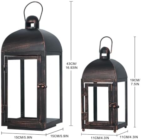 NEEDOMO Lanterns Decorative Outdoor & Indoor, Set of 2 Outdoor Lanterns for Porch, Large Candle Lantern, Bronze Metal Frame with Glass, Vintage Farmhouse, Patio, Pathway, Garden, Fall, Christmas - Image 2