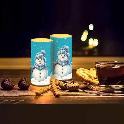 Set of 2 Christmas Snowman Blue Flameless Candles Bulk Battery Operated Candles with Timer Remote LED Pillar Lights for Banquet Dining Table Decorations - Image 7