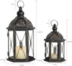 Large Lantern Decorative Outdoor & Indoor, Set of 2 (15’’&10’’) Metal Candle Lanterns Decor, Vintage Hanging Candle Holder for Front Porch Patio Wedding Farmhouse Home, Spring Decoration - Image 5
