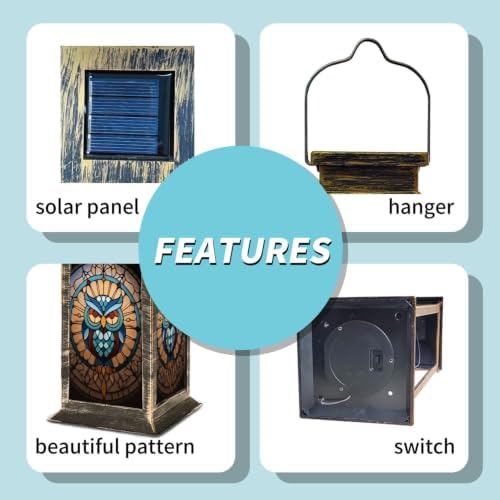 Solar Lantern Stained Glass Owl Wall Art Mid Outdoor Waterproof Garden Hanging Lantern Solar Powered Lighting Outside Solar Light for Patio Yard Camping, Gifts for Women Mom - Image 5