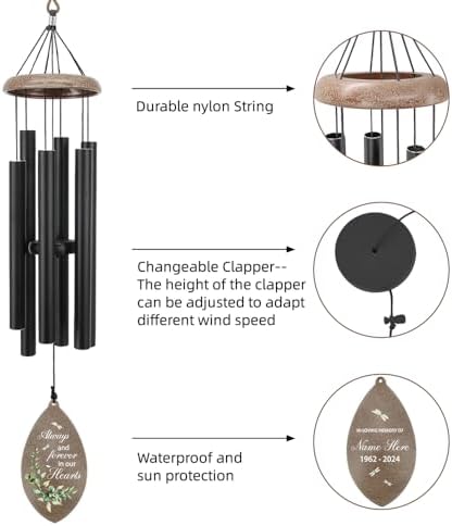 Personalized Sympathy Wind Chime, in Memory for Loss of Loved Dad/Mom, Sympathy Gifts, Memorial Wind Chimes, Deep Tone Wind Chimes Outdoor - Image 3