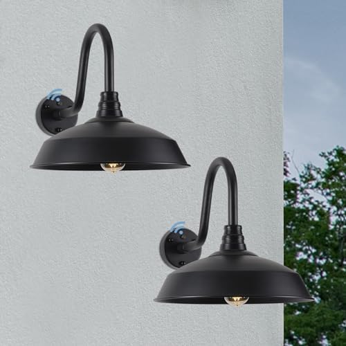 Outdoor Barn Lights with Dusk to Dawn Sensor for Porch, 16in Exterior Light Fixture with Wall Mount, Black Industrial Outdoor Wall Sconces Outside for Barn, Garage, Patio, 2 Pack by NICOLONOROutdoorBarnLights