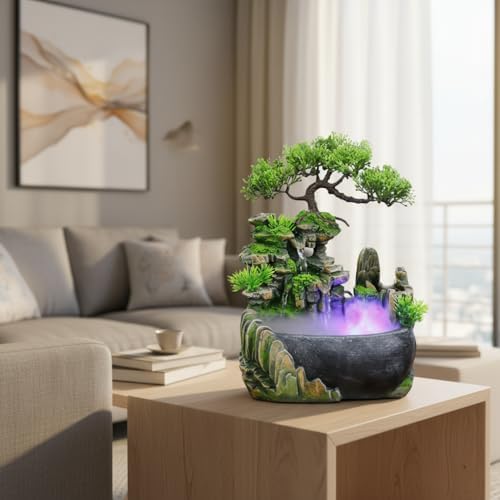 Rockery Stream Tabletop Fountain, Zen Meditation Indoor Waterfall Feature with Automatic Pump and Switch, Desktop Fountain for Home Office Bedroom Decoration (A) - Image 5