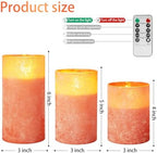Flameless Candles with Remote Orange Glass LED Pillar Candles Set of 3 - Image 2