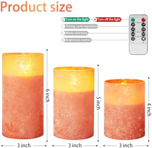 Flameless Candles with Remote Orange Glass LED Pillar Candles Set of 3 - Image 2