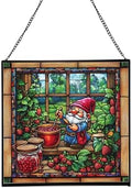 Gnome Making jam Stained Glass Suncatcher – Square Hanging Window Panel for Home, Garden, Nursery, Halloween, Christmas, Memorial Day – Whimsical Glass Art Gift for Gnome Lovers 8ddf8a by Custom