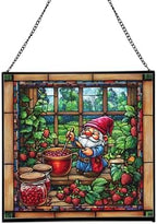 Gnome Making jam Stained Glass Suncatcher – Square Hanging Window Panel for Home, Garden, Nursery, Halloween, Christmas, Memorial Day – Whimsical Glass Art Gift for Gnome Lovers 8ddf8a by Custom