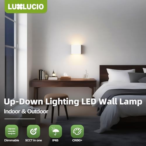 2 Pack Indoor Outdoor White Up and Down LED Wall Light, Modern Bedroom/Porch Wall Lamp, IP65 Waterproof, 5%-100% Dimmable 18W 1620lm, 5CCT (2700K-5000K), CRI90+, 120V-277V - Image 2