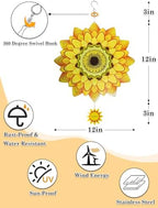 Sunflower Wind Spinners Outdoor Garden Decor for Outside - 12 Inch 3D Stainless Steel Metal Wind Spinners - Sunflower Gardening Gifts for Women, Yard Decorations Outdoor Hanging Decor - Image 3