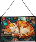 Sleeping Cat Curled in Window Light Rectangular Stained Glass Suncatcher – Hanging Window Panel with Animal & Nature Scene – Vibrant Glass Art Gift for Wildlife, Fantasy, Nature Lovers ZqhdE1 by Custom