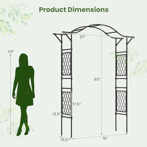 Giantex Garden Arch Trellis, 67''W x 83''H Metal Arbor with Corrugated PE-Coated Steel Tubes & Lattice Panels for Climbing Plants, Decorative Wedding Arch for Yard, Lawn, Party & Outdoor Events - Image 6