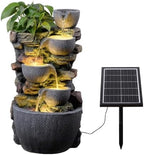 24'' Stacked Rock Solar Powered Water Fountain, Outdoor DIY Planter Pot Waterfall Fountain with LED Lights, Water Feature Landscape Decor for Garden, Patio, Backyard, Home Decoration by WarmGarden