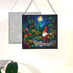 Twilight Garden Gnome Stroll Stained Glass Suncatcher – Square Hanging Window Panel for Home or Greenhouse – Whimsical Glass Art Gift for Garden Lovers, Christmas, Halloween, Father Days Ye2sh0 - Image 4