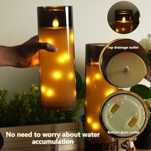 kakoya 11" x 4" Large Outdoor Waterproof Flameless LED Candles with Remote and Timer,Acrylic Pillar Candles Battery Operated with Embedded Star String for Porch,Patio,Outdoor Decor,Set of 2(Grey) - Image 4