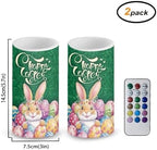 Happy Easter Flameless Candles with Timer Set of 2 Battery Operated Candles with Remote Easter Egg Bunny LED Pillar Lights for Dining Table Decor Battery Tea Lights - Image 2