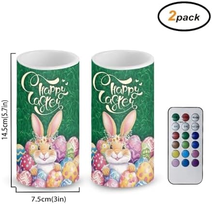 Happy Easter Flameless Candles with Timer Set of 2 Battery Operated Candles with Remote Easter Egg Bunny LED Pillar Lights for Dining Table Decor Battery Tea Lights - Image 2