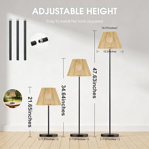 Solar Outdoor Floor Lamp with Rattan Shade, Adjustable Height - Image 7
