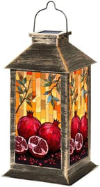Solar Lantern Outdoor Garden Hanging Lantern Stained Glass Artwork Pomegranates Vibrant Orange Mosaic Waterproof Solar Powered Lighting Outside Table Lamp for Patio Deck Yard Camping by Unknown