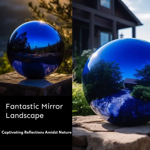 12 Inch Stainless Steel Hollow Gazing Ball, Mirror Sphere, Blue - Image 4