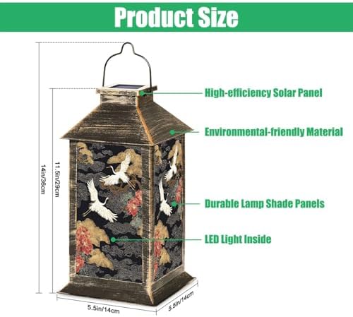Solar Lantern Crane Birds Elements Oriental Decoration Hand Drawn Bonsai Tree Outdoor Waterproof Hanging Solar Light Outside Lights for Patio Yard House Lawn Decor Birthday Gifts for Women Mom - Image 2