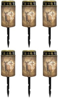 Poceacles Solar Candle Cemetery Solar Lights for Grave LED Garden Flameless Powered Pathway Lights Outdoor Waterproof with Dusk to Dawn Sensor, 6 PCS, Brown Deer Cross Pattern by Poceacles