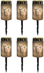 Poceacles Solar Candle Cemetery Solar Lights for Grave LED Garden Flameless Powered Pathway Lights Outdoor Waterproof with Dusk to Dawn Sensor, 6 PCS, Brown Deer Cross Pattern by Poceacles