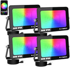AUXTINGS 50W RGB LED Floodlight,5000LM Smart Flood Lights Outdoor with APP Control, Colour Changing,Timing Scene Lighting for Party Stage Garden Halloween Christmas Decorations,IP66 US Plug,4 Pack by AUXTINGSLEDLight