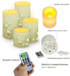 Flameless Candles Battery Powered LED Pillar Candles Tealights with Remote Timer Color Changing Control for Indoor Outdoor Home Tabletop Decoration Set of 4, Daisy Floral Green - Image 2