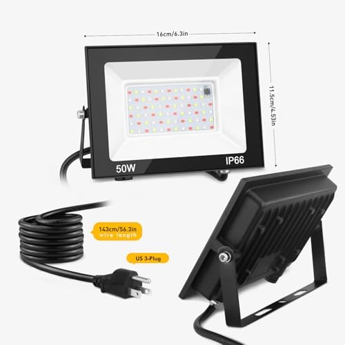 LED Flood Light Outdoor, 50W Color Changing RGB Flood Light, IP66 Waterproof Outdoor Landscape Lights Stage Lights, 5000LM Uplighting for Party, 2Pack - Image 6