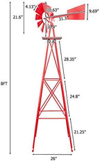 Garden Windmill - 8ft Decorative Metal Windmill with Weatherproof Powder Coating, Easy-Glide Spinner Blades, Heavy-Duty Ground Stake for Yard, Lawn, Farmhouse Decor, Red - Image 5