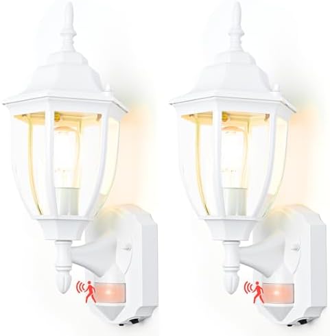 Porch Lights Outdoor Motion Sensor Wall Sconce Anti-Rust Aluminum, Exterior Outdoor Wall Lights Dusk to Dawn Porch Light Fixture Wall Mount for House Outside Patio 2Pack White by odorpower