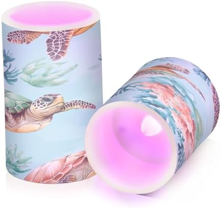 ALAZA Aqua Sea Turtles Corals Flameless Candles, LED Pillar Candles with Remote Timer, Battery Operated Candles Set of 2 - Image 5