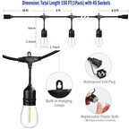 150 FT Outdoor String Lights for Outside Black with 48pcs Replaceable S14 Edison Lights 2200K, Weatherproof for Patio Pergola Gazebo Backyard, 1-Pack, Hooks and Zip Ties Included, Connectable - Image 2