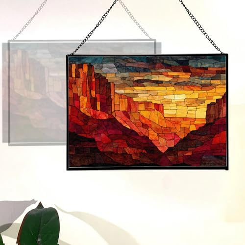 Sunrise Breaking Over Canyon Ridge Rectangular Stained Glass Suncatcher – Hanging Window Panel with Animal & Nature Scene – Vibrant Glass Art Gift for Wildlife, Fantasy, Nature Lovers Q4fgwY - Image 3