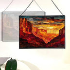 Sunrise Breaking Over Canyon Ridge Rectangular Stained Glass Suncatcher – Hanging Window Panel with Animal & Nature Scene – Vibrant Glass Art Gift for Wildlife, Fantasy, Nature Lovers Q4fgwY - Image 3