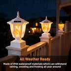 Dynaming 6 Pack Solar Flame Post Lights Outdoor, Solar Powered Lamps Fence Post Cap Lights, Flickering Flame LED Lantern Waterproof for Garden Deck Patio, Fit 4x4, 5x5 6x6 Wooden Posts, White Shell - Image 3