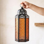 Vela Lanterns Decorative Indoor Candle Holder Table Centerpieces - Moroccan Hanging Outdoor Patio & Porch Home Decor, Turkish Floor Lamp for Wedding, Ramadan, Halloween (Extra Large 16", Amber Glass) - Image 3
