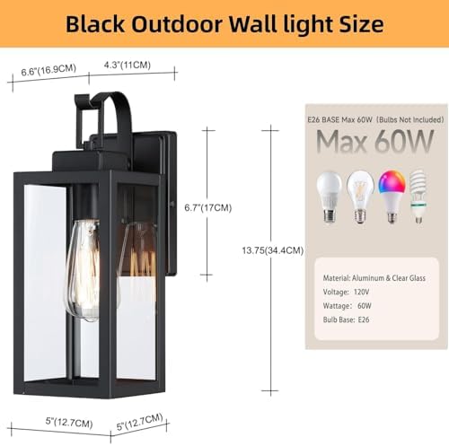Black Outdoor Wall Lantern 2 Pack, 14 Inch Outdoor Porch Lights Wall Mount, Waterproof Exterior Wall Lamp Fixture, Outside Decorative Sconce Wall Lighting for Porch, House, Garage - Image 2