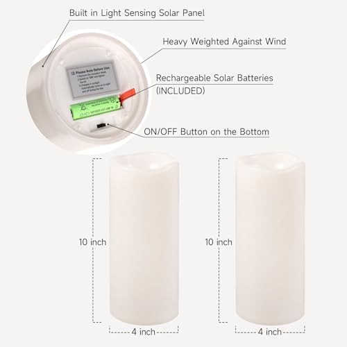 10" x 4" Large Waterproof Outdoor Solar Flameless LED Candles - 2 Pack - Image 7