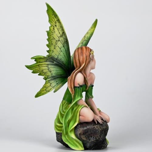 Fantasy Forest Green Fairy Figurine - Gradient Leaf Wings Elf Statue, Hand-Painted Resin Decor for Natural Garden, Desk & Shelf (15.5cm) - Image 5
