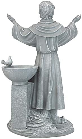Design Toscano Francis of Assisi Blessing Religious Garden Decor Statue with Bird Bath Feeder, 19 inches Tall, Cast Stone Resin, Gray Stone Finish - Image 5