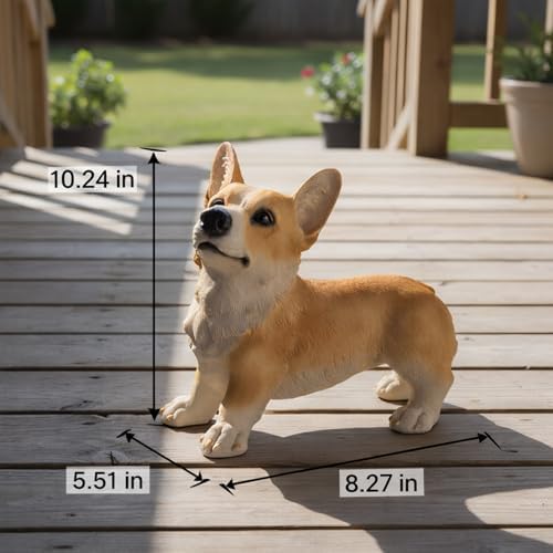 Elenon Dog Garden Statue Decorative for Yard, Brown Corgi Figurines Home Lawn Decor, Patio Kitten Tuxedo Statues Pets Memorial Ornament for Dog Lovers - Image 3