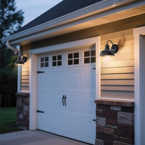 Black Outdoor Gooseneck Lighting for Barn 7 Inch Farmhouse Exterior Light Fixtures with Wall Mount, Small Porch Light with Brass Interior, Outside Gooseneck Wall Sconce for House Garage Patio - Image 2