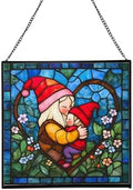 Gnome Hugging Child Stained Glass Suncatcher – Square Hanging Window Panel for Home, Garden, Nursery, Halloween, Christmas, Memorial Day – Whimsical Glass Art Gift for Gnome Lovers abowiz by Custom