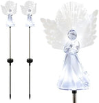 Alpine Corporation 37”H Outdoor Solar Angel Garden Stakes with Fiber Optic Wings and LED Lights (Set of 2) - Image 3