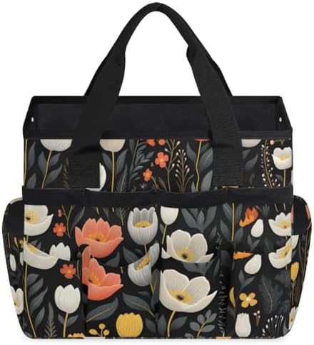 Garden Tool Bag Organizer Garden Tote Bag with Pockets Flower Small Patterned Tool Storage Organizer Gardening Tool Kit Holder 13" x 6.8" x 2.8" - Image 2