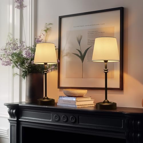 ONEWISH Cordless Lamp-Battery Operated Table lamp, 4000mAh Rechargeable, Stepless Dimmable, Small Touch Bedside Lamp with White LampsShade, 2700K Warm Ambient Light for Dining, Patio, Bathroom(Black) - Image 2