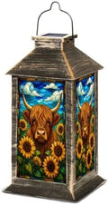 Solar Lantern Highland Cow Sunflowers Stained Glass Style Outdoor Waterproof Hanging Solar Light Outside Lights for Patio Yard House Lawn Decor Birthday Gifts for Women Mom by Unknown