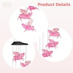 Flying Pig Wind Chime, Solar 6-Led, Black Shell, 31.5 In / 80 Cm Outdoor Mobile Decor, Color Changing Light, Pet Lover Gift - Image 2